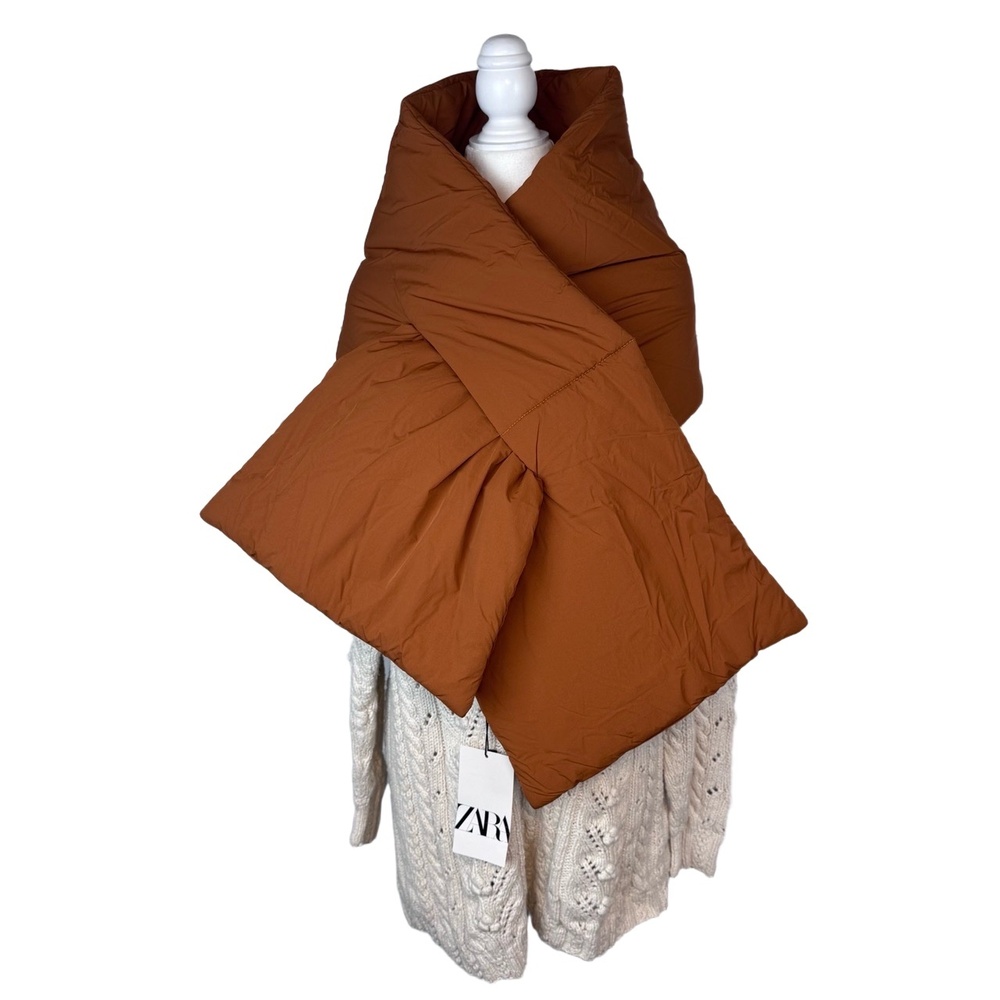 Brown Rust Scarf Shawl Quilted Padded Warm Cozy Winter Accessory Chic (NWT)